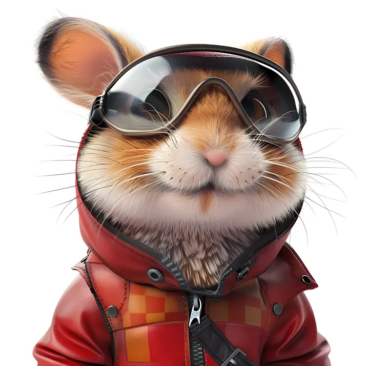 Cartoon Hamster with Goggles and Red Jacket