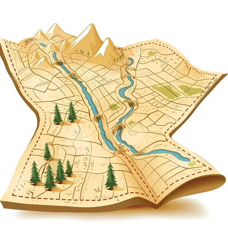 Mountain Map with River and Trees