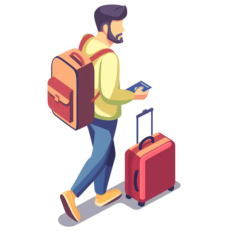 Traveler with Luggage and Backpack