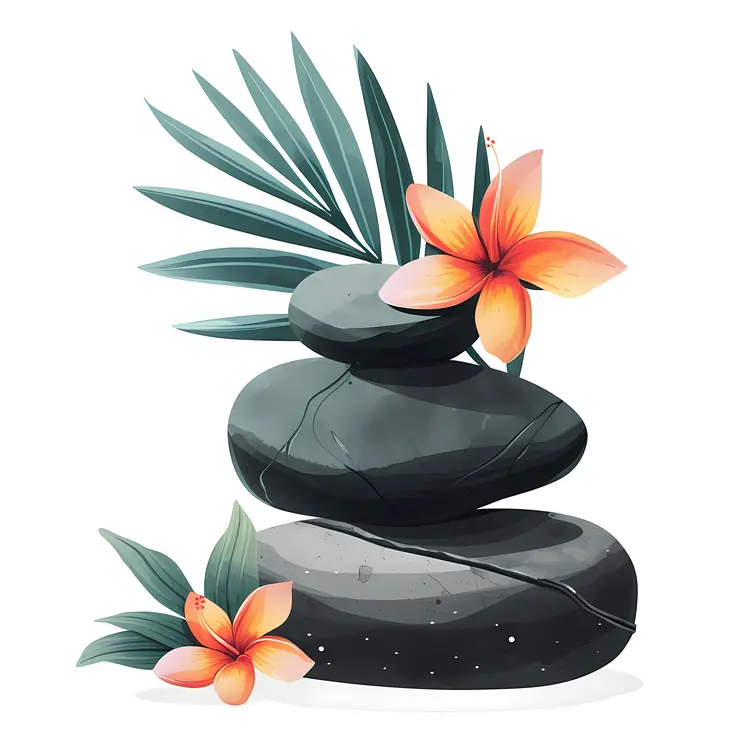 Zen Stones with Flowers and Leaves