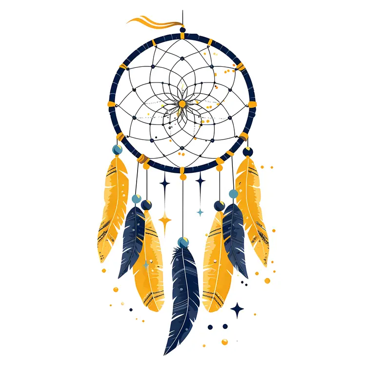 Yellow and Blue Dreamcatcher with Feathers