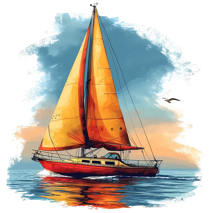 Single Sailboat with Orange Sails