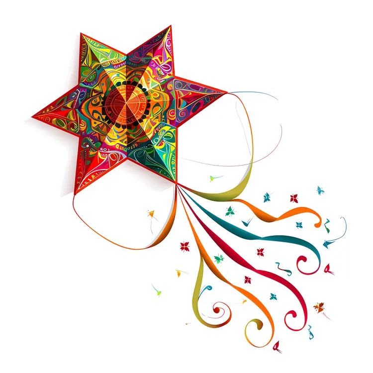 Colorful Star Kite with Flowing Ribbons