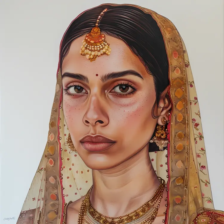 Traditional Woman with Veil and Jewelry