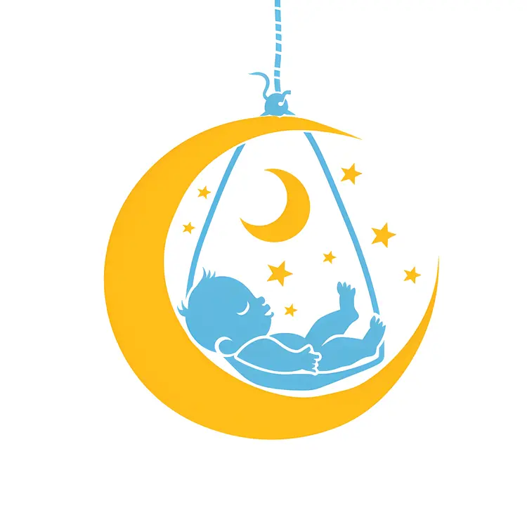 Baby Sleeping on Crescent Moon with Stars