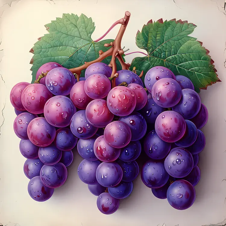 Fresh and Juicy Purple Grapes with Leaves