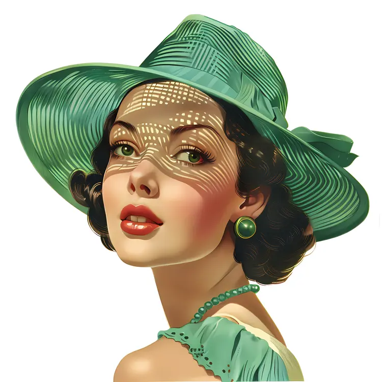 Elegant Woman in Green Hat with Vintage Style