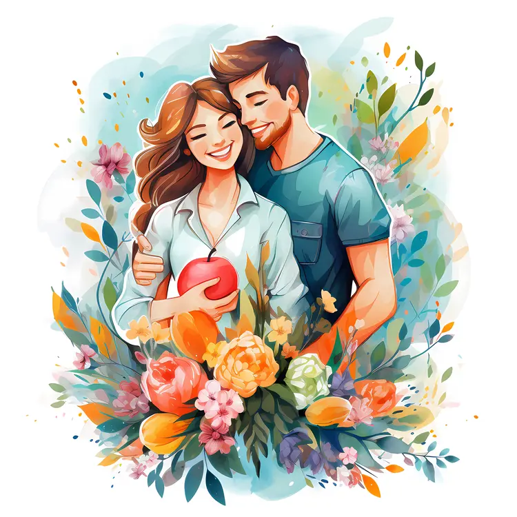 Romantic Couple with Floral Background