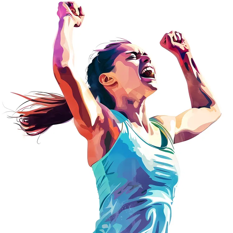 Victorious Female Athlete in Blue Sportswear