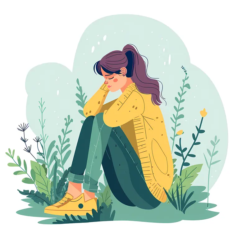 Sad Girl Sitting in Nature