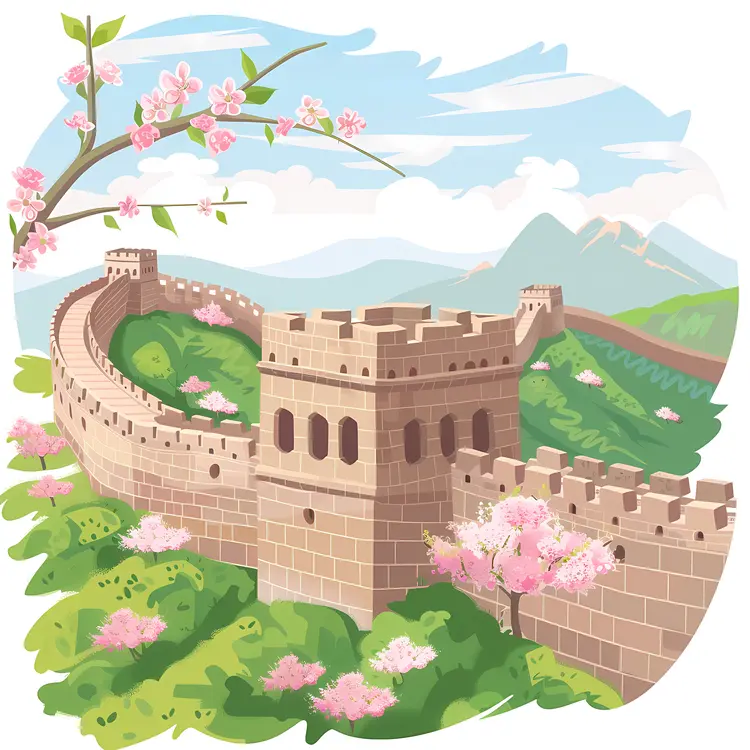 Great Wall of China with Blossoms
