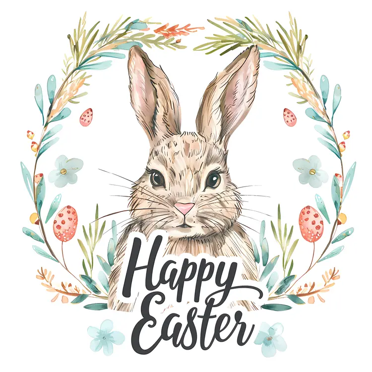 Happy Easter with Bunny and Flowers