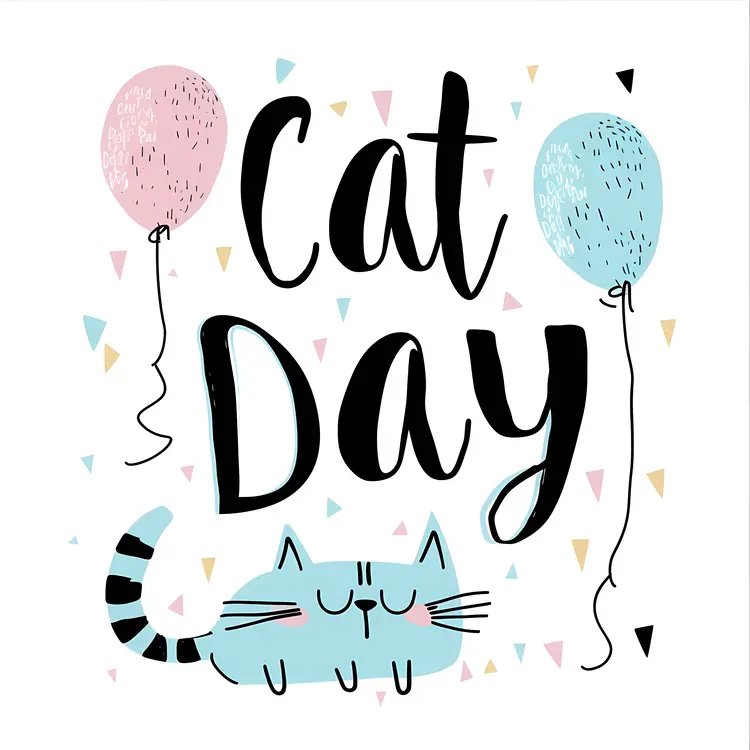 Cute Cat with Balloons for Celebration
