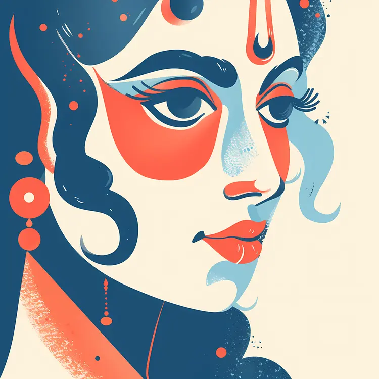 Side Profile of a Goddess Illustration with Red and Blue Accents