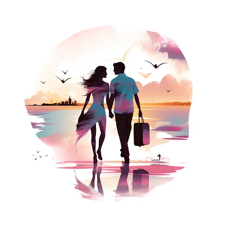 Couple Walking with Suitcase