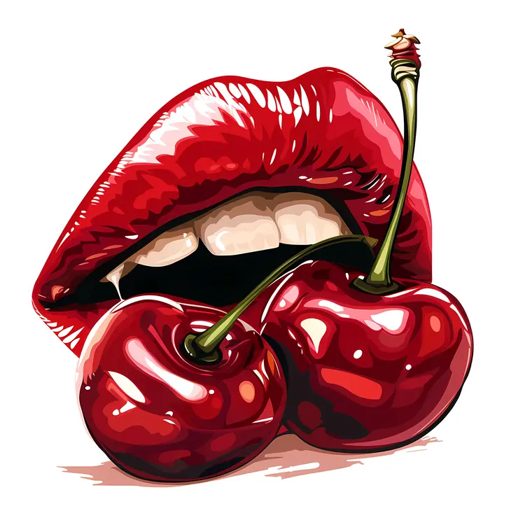 Red Lips with Two Cherries
