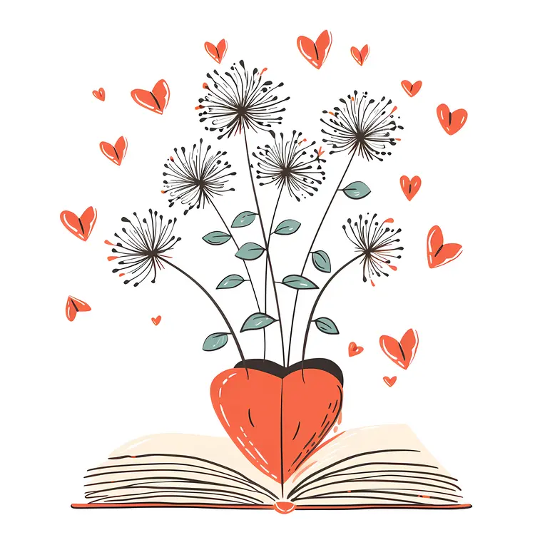Heart Flowers Blooming from Book