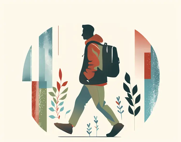 Illustration of a Man Walking with a Backpack