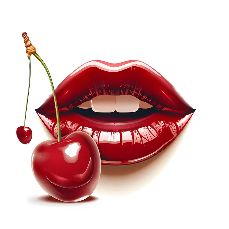 Shiny Red Lips with Cherry
