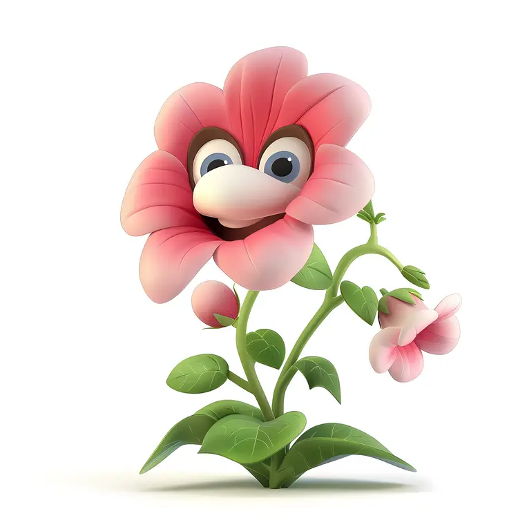 Pink Flower Character with a Smile
