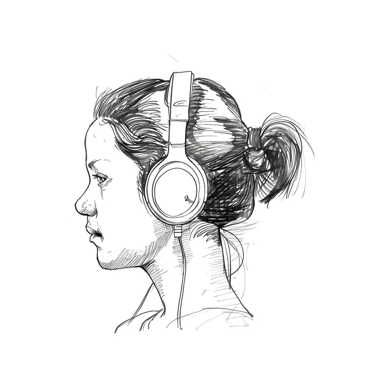 Person Listening to Music with Headphones Sketch