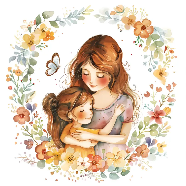 Mother and Daughter Surrounded by Flowers