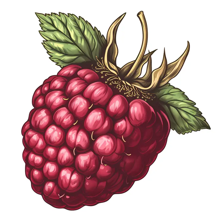 Red Raspberry with Leaves Drawing
