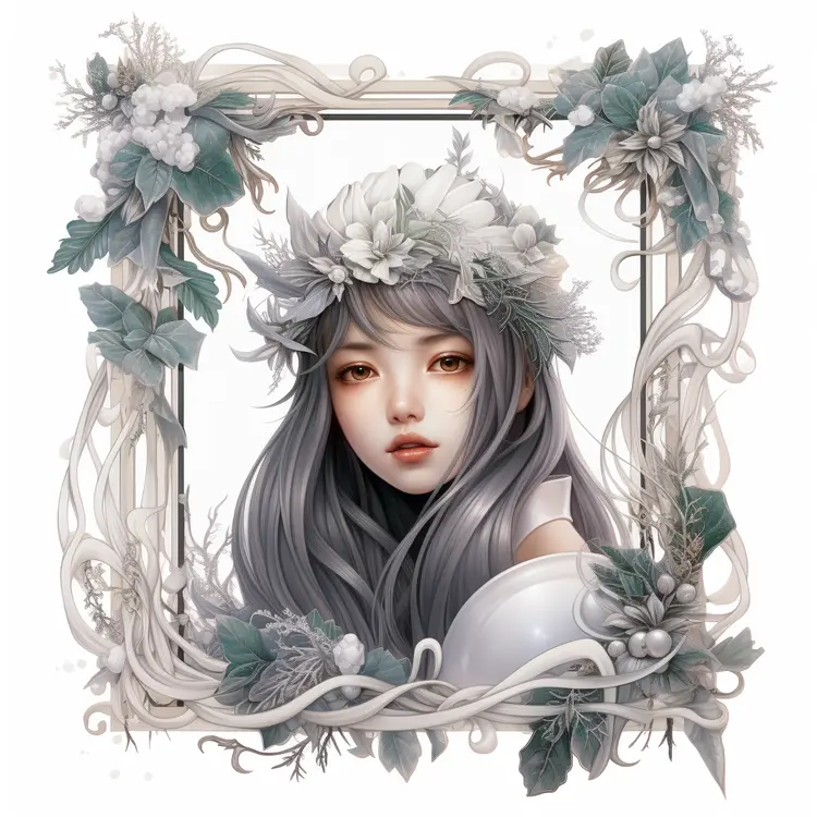 Beautiful Girl with Floral Frame