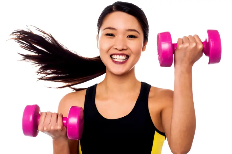 Woman Exercising with Pink Dumbbells