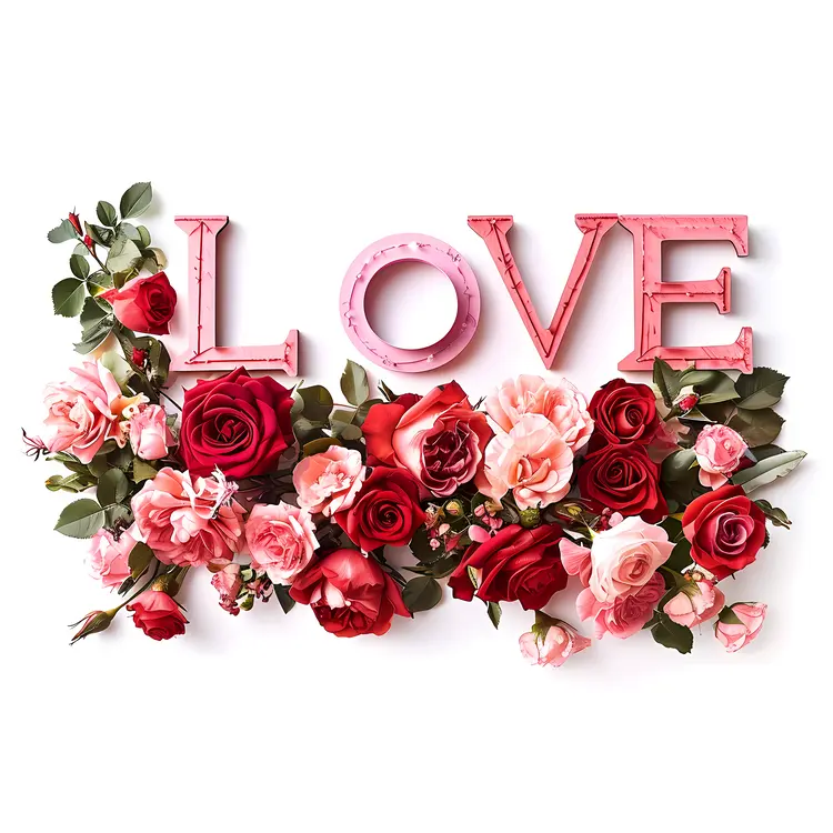 Red and Pink Roses with Love Text