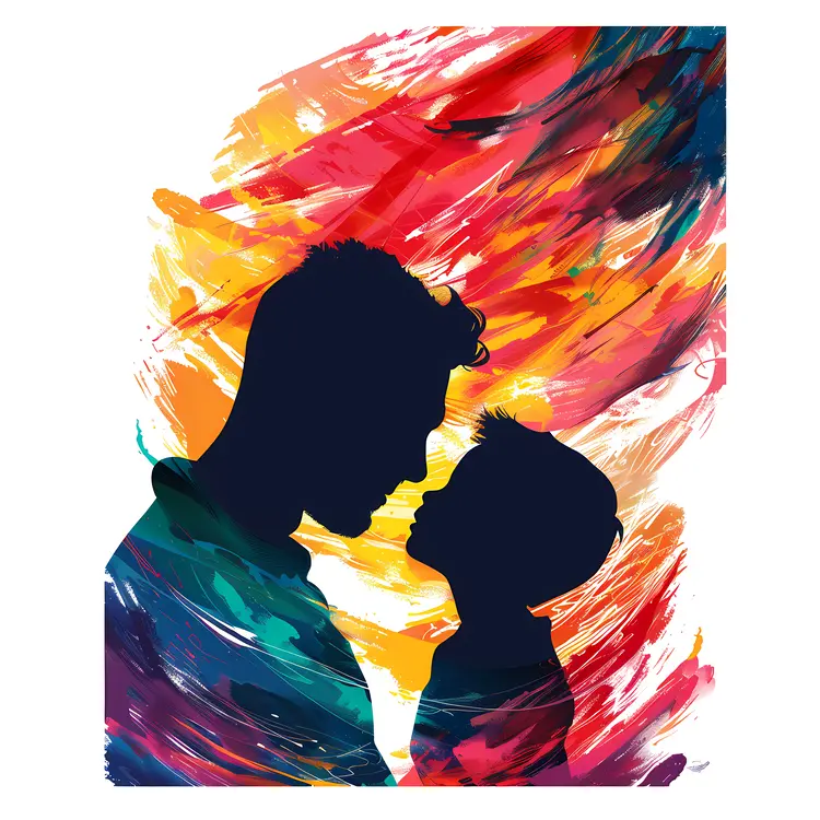 Father and Child Silhouette with Colorful Background