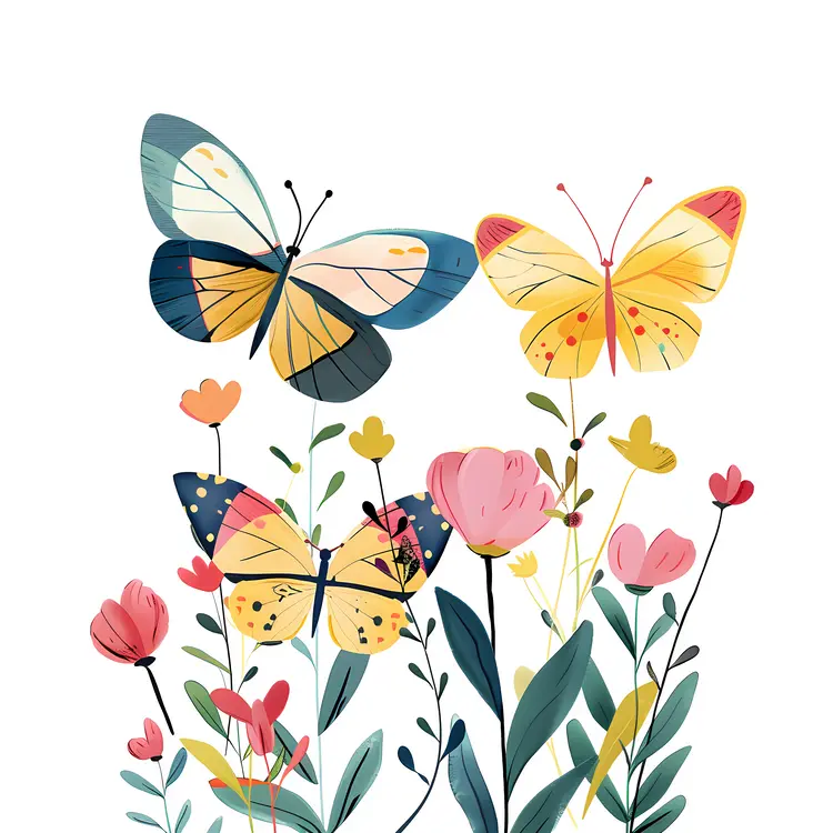 Colorful Butterflies and Flowers