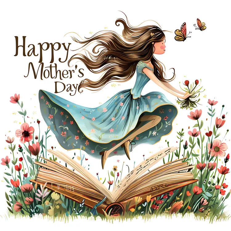 Happy Mother's Day Card with Flowers and Butterflies