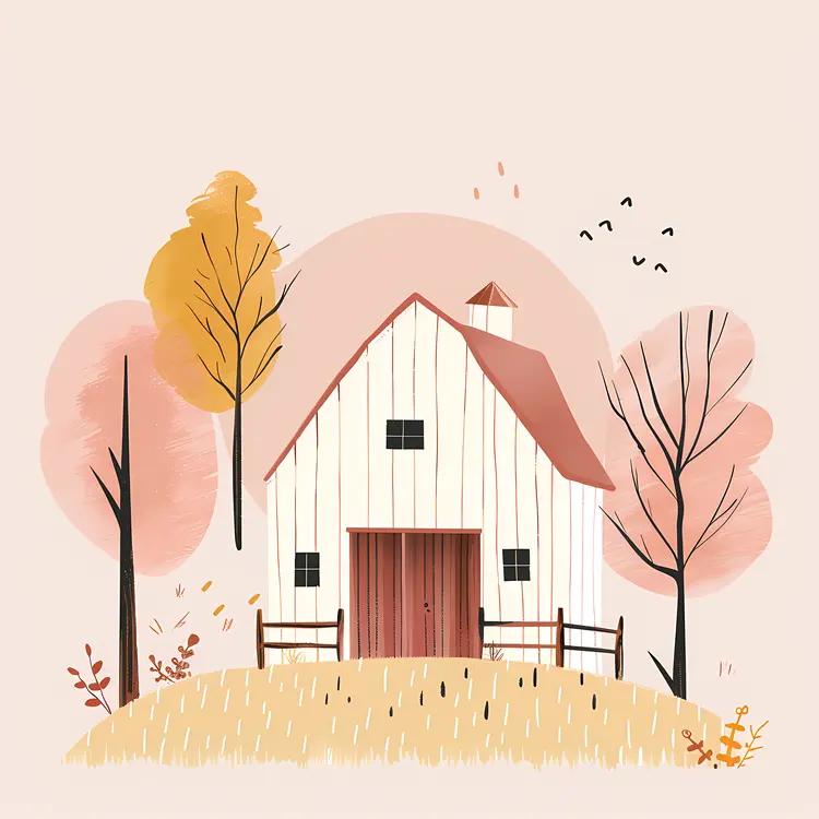White Barn in Autumn Setting