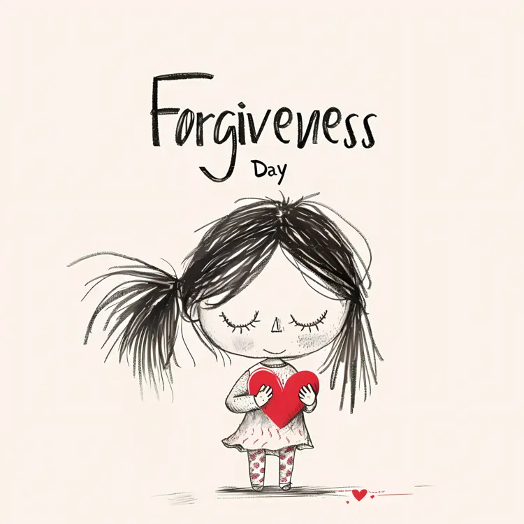 Cute Girl Holding Heart for Forgiveness Day