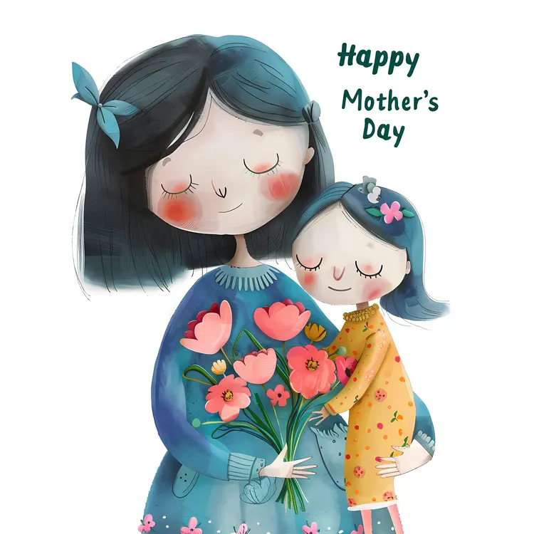 Happy Mother's Day with Mother and Child Illustration