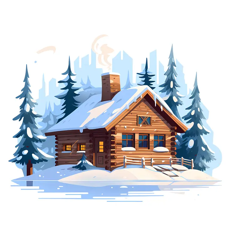 Small wooden house in snowy forest