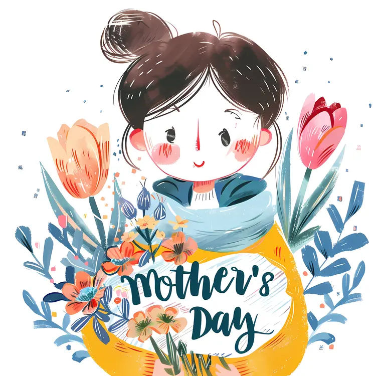 Mother with Flowers for Mother's Day