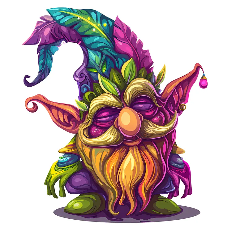 Colorful Fantasy Gnome with Leaf Hat