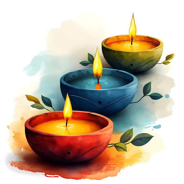 Colorful Candles in Decorative Bowls