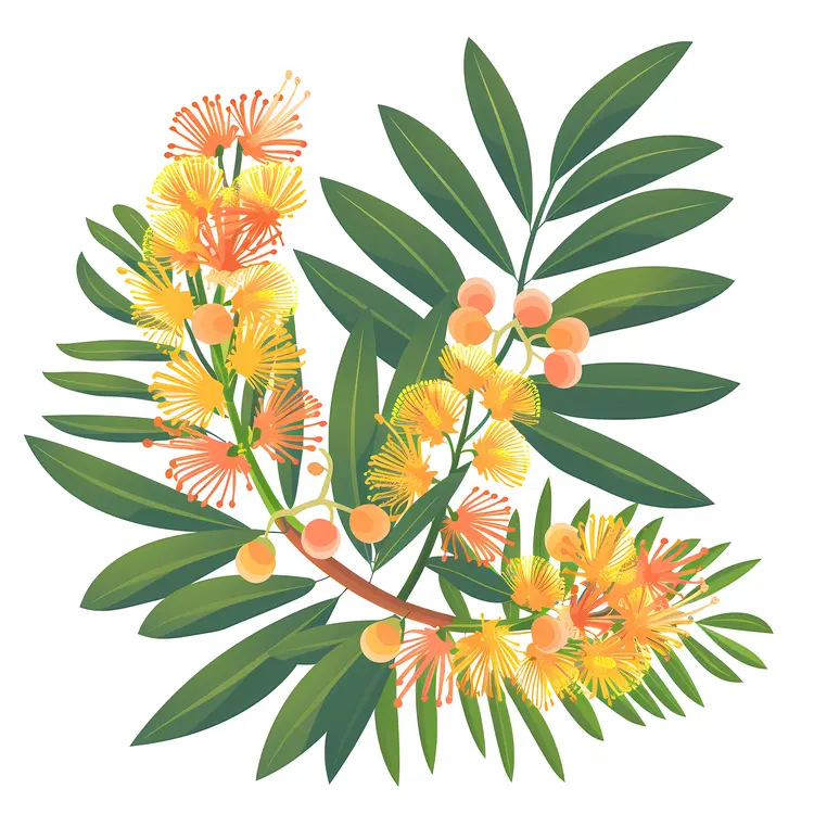Yellow and Orange Flowers on Green Branch