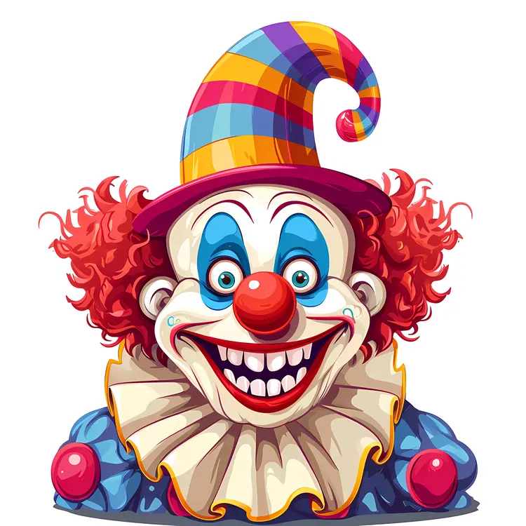 Grinning Clown with Striped Hat