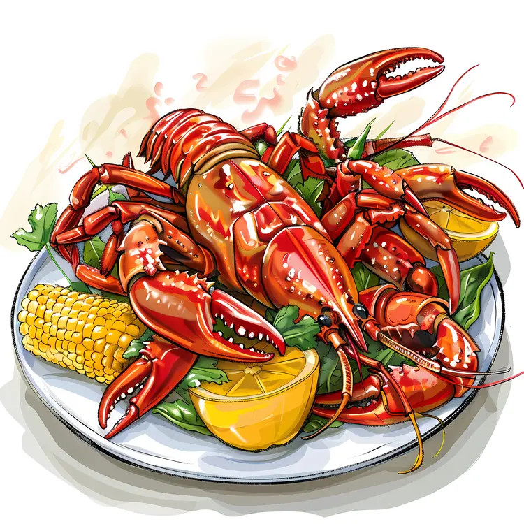 Delicious Lobster Meal with Corn and Lemon