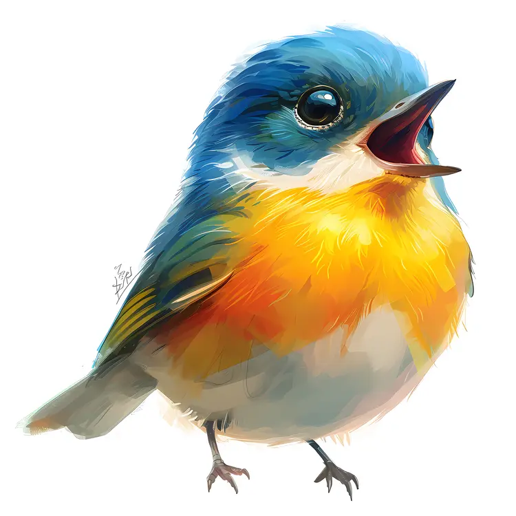 Singing Blue Bird with Colorful Feathers