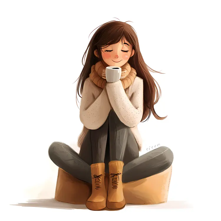 Girl Enjoying a Warm Drink