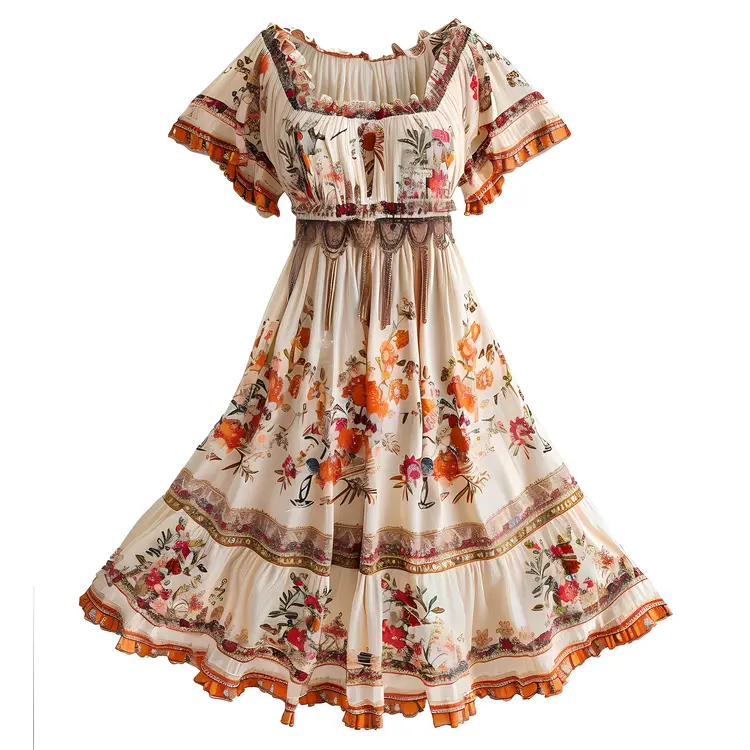 Vintage Bohemian Floral Dress