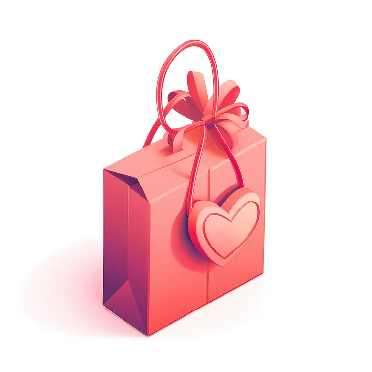 Red Gift Bag with Heart and Bow for Valentine's Day