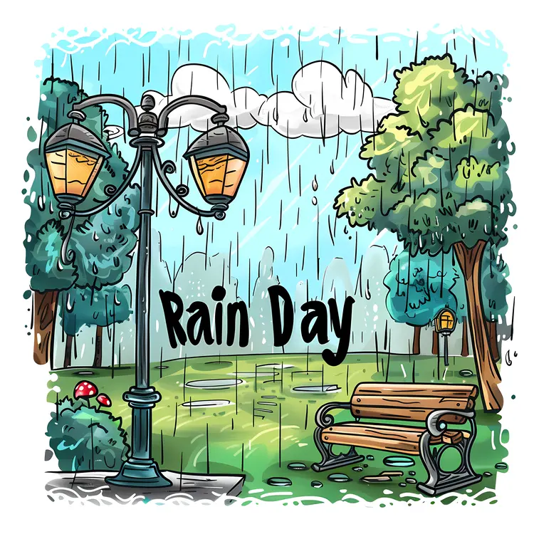 Rainy Day in the Park Illustration