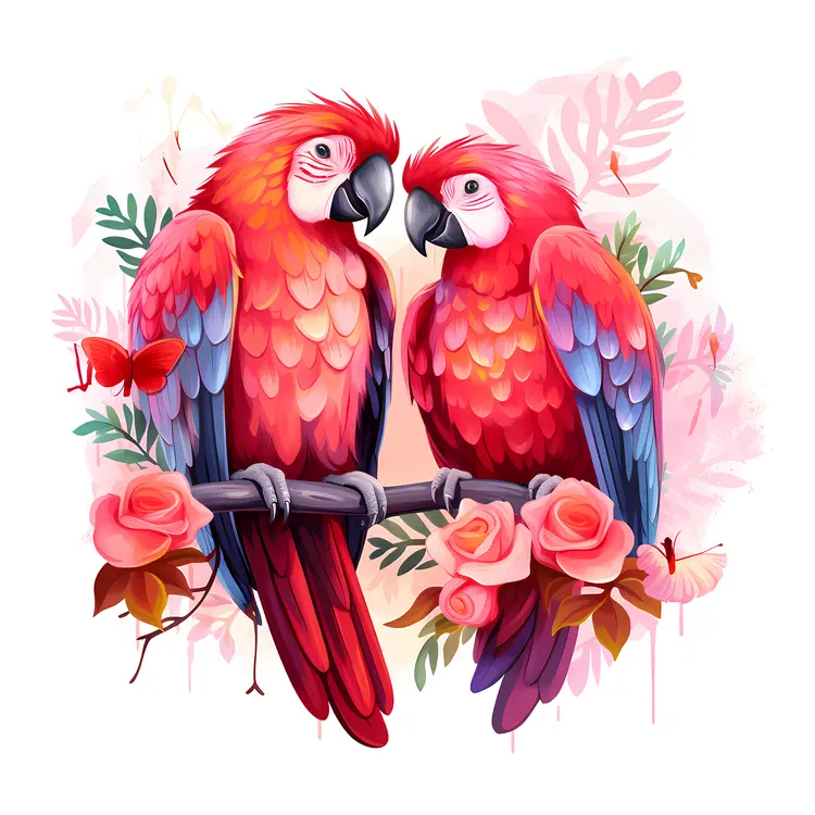 Two Parrots with Roses