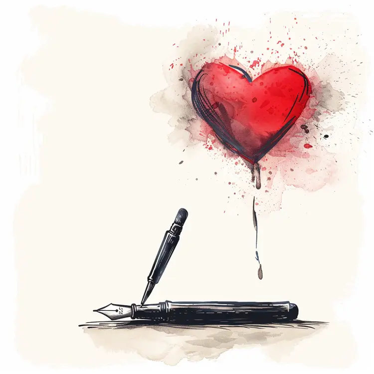 Fountain Pen and Heart for Love Letters